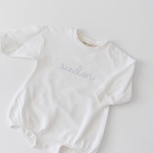 Personalized Sweatshirt Bubble Romper | Custom Embroidered Baby Name Romper