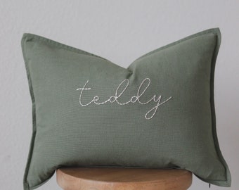 Hand-Embroidered Nursery Pillow | Custom Name Pillow