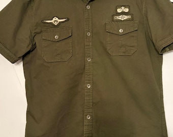 Camiseta militar original de los Marines para niños, color verde oliva, talla M (10-12) P2P 19