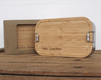 Große Brotdose Edelstahl mit Holzdeckel und Personalisierung