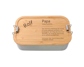 Definition Papa Lunchbox aus Metall mit Holzdeckel