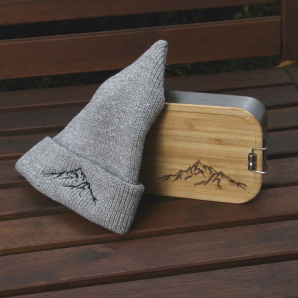 Edelstahl Lunchbox Set mit Bergen personalisiert Mütze Handtuch