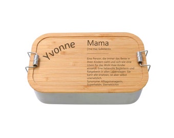 Definition Mama Lunchbox aus Metall mit Holzdeckel