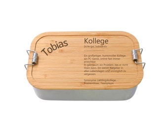 Definition Kollege Lunchbox aus Metall mit Holzdeckel