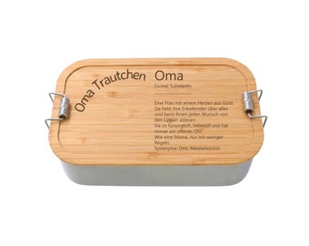 Definition Oma Lunchbox aus Metall mit Holzdeckel