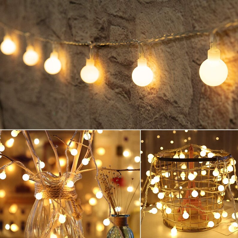Mini Globe String Lights 33 Feet 100 Led 8 Modes White Light Etsy