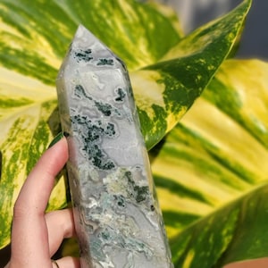 Moss Agate Quartz Tower - Large Obelisk Mossy Tower Point- Healing Crystal Gift