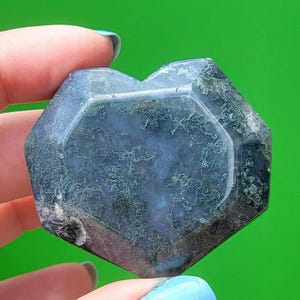 Moss Agate Geometric Heart Shape Carving - One Of A Kind Healing Crystal Gift
