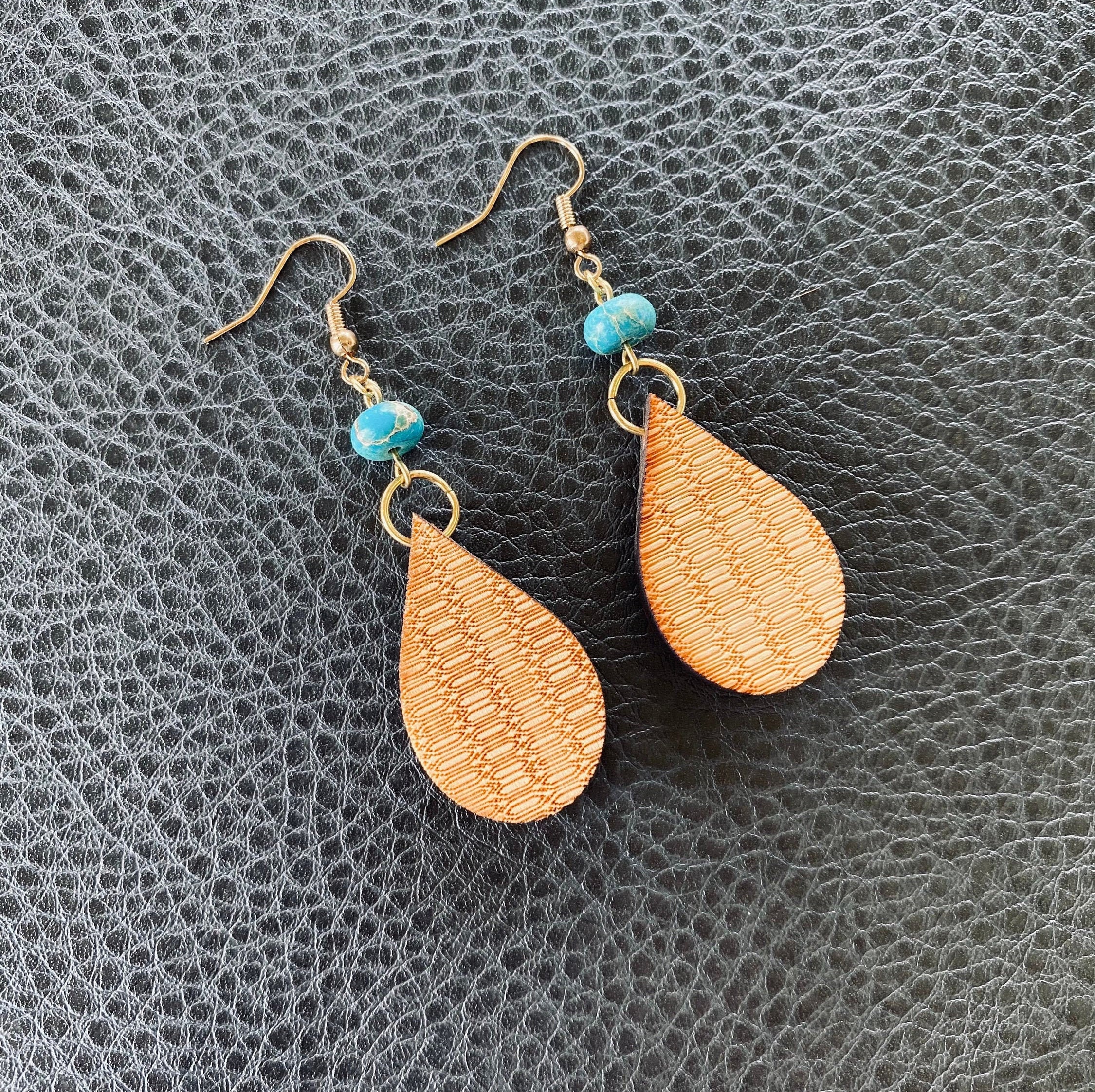 Teardrop Dangle Collection Wood Earrings Turquoise Etsy