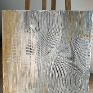 original acrylic painting, Ethereal Dimensions: Abstract 3D Art in Gray, Blue, and Gold, abstract art, abstract artwork