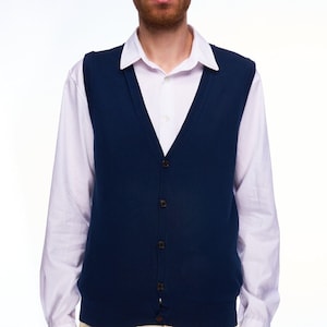 TOMMY HILFIGER Men&#39;s Navy Cotton Knit Waistcoat Vest Size S Authentic Designer Wear
