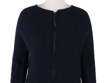 FABIANA FILIPPI Women's Navy Blue Wool Cashmere Silk Full Zip Sweater Cardigan Size M Authentic Designer Wear