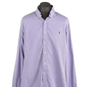 RALPH LAUREN Men&#39;s Purple Striped Cotton Silk Shirt Button Down Size XXL Authentic Designer Wear