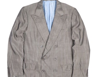 Brioni Silk Pinstripe Double Breasted Blazer, Grey, 42 US