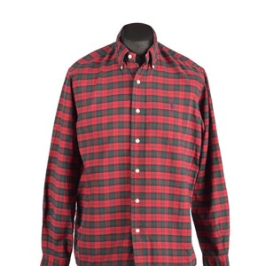 POLO RALPH LAUREN Men&#39;s Red Green Check Oxford Cotton Shirt Size M Authentic Designer Wear