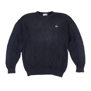 Vintage LACOSTE Men's Navy Blue Sweater Cable Knit Crew Neck