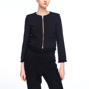 SANDRO PARIS Women&#39;s Black Viscose Short Jacket Blazer Size 36 Vintage Authentic Designer Wear