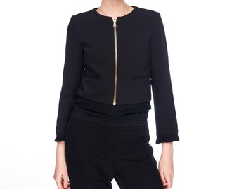 SANDRO PARIS Women's Black Viscose Short Jacket Blazer Size 36 Vintage Authentic Designer Wear