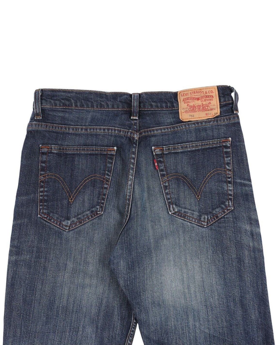 Vintage LEVIS 752 Jeans Navy Blue Stretch Men's 5-Pockets Distressed Denim Size 32x30, foto 4 di 5