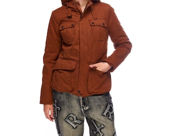 Giacca con cappuccio multitasche in cotone marrone da donna G-STAR RAW taglia M autentico abbigliamento firmato