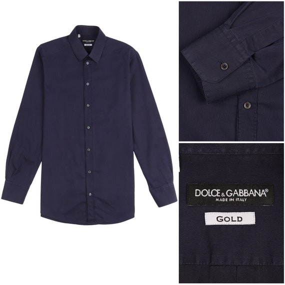 DOLCE GABBANA Gold Men s Navy Cotton Dress Shirt Button up Size 50 15 3 4 Authentic Designer Wear Etsy