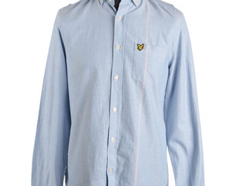 Camisa masculina de algodão Oxford listrada cinza azul LYLE SCOTT tamanho L