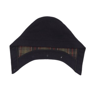 BABROUR Navy Blue Wool Detachable Button Duffle Hood Tartan Lined Size Small Authentic Designer Wear