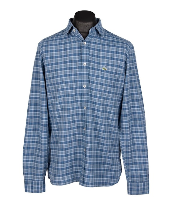 LACOSTE Men s Navy Blue Check Cotton Shirt Regular Fit Size 41 M Authentic Designer Wear Etsy Denmark