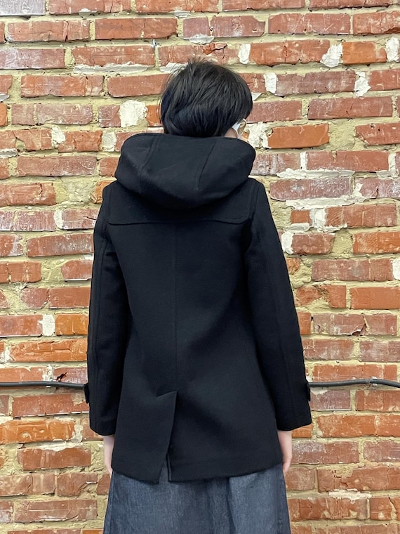 BURBERRY BRIT Black Wool Womens Duffle Coat With Check Hood BURBERRY BRIT Black Wool Womens Duffle Coat With Check Hood