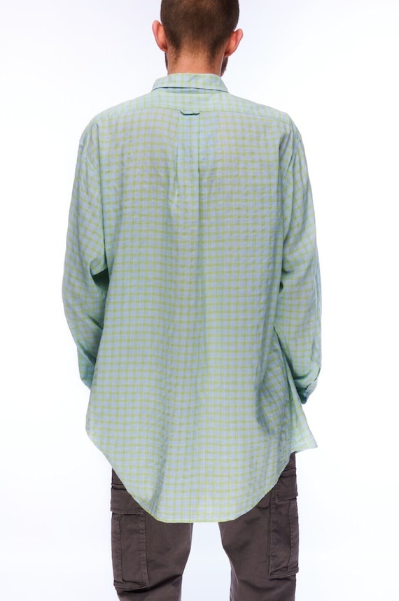 Vintage BURBERRYS Men's Blue Green Check Cotton B… - image 3