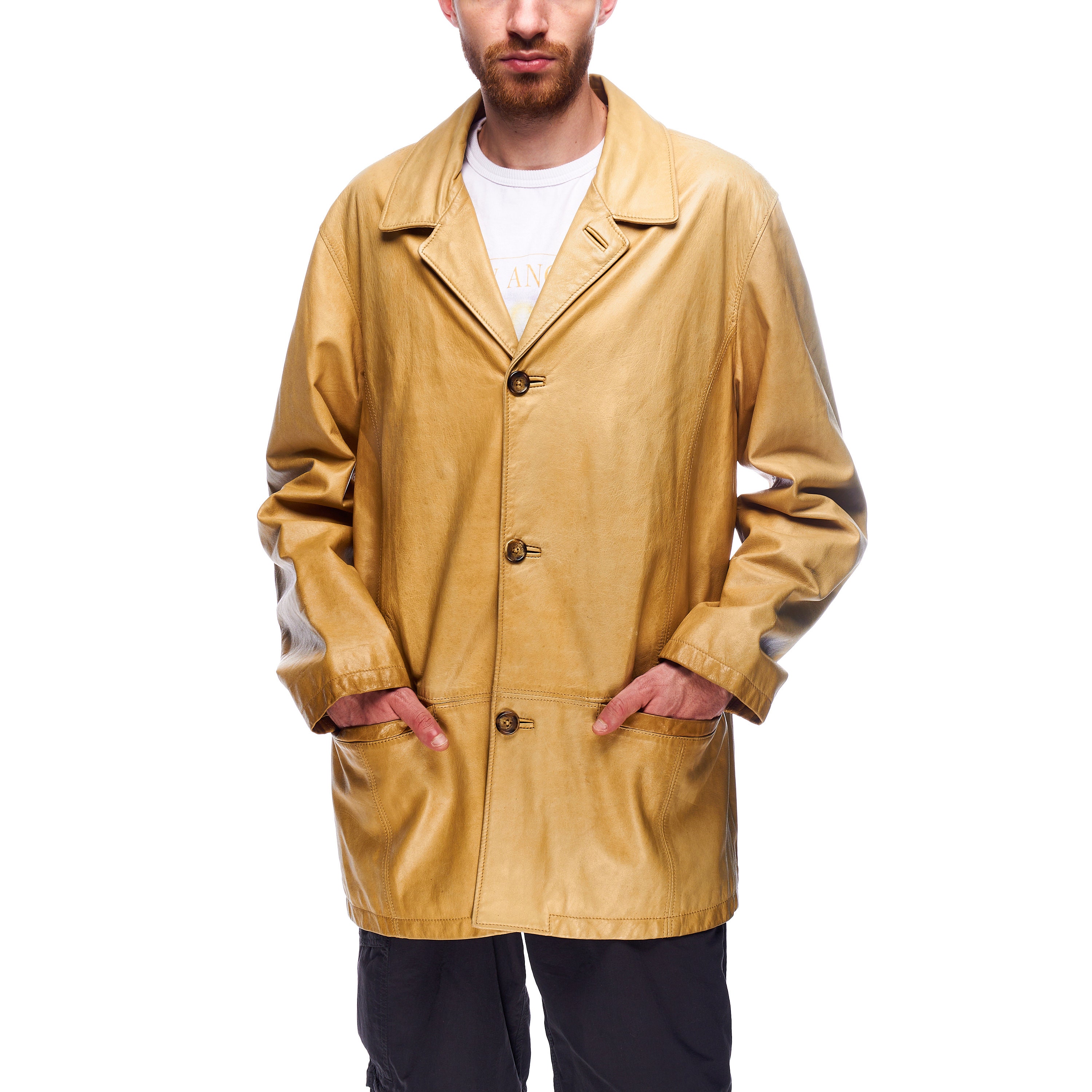 Buy PAL ZILERI Sport Beige Leather Short Car Coat Mens Size 50 IT