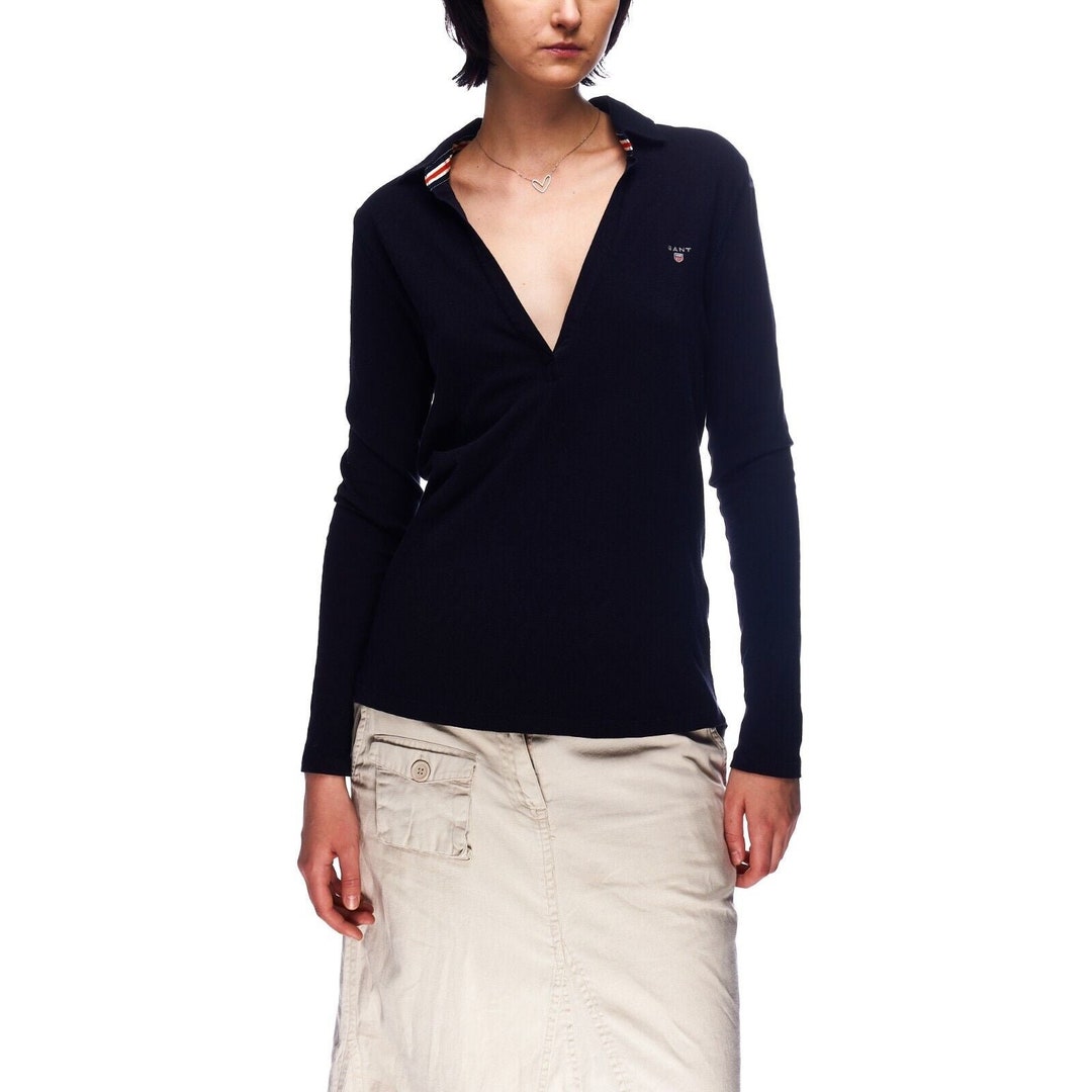GANT レディース ディープV コットンニットセーター ネイビーブルー 