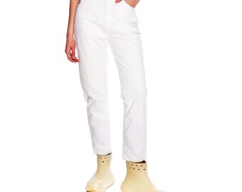 Vintage MCM Cropped Jeans White Denim Cotton Women's Stretch Pants Size 31
