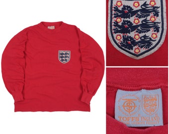 Vintage TOFFS Inglaterra Rojo Crew Cuello Hombres Jersey Tamaño ~ M