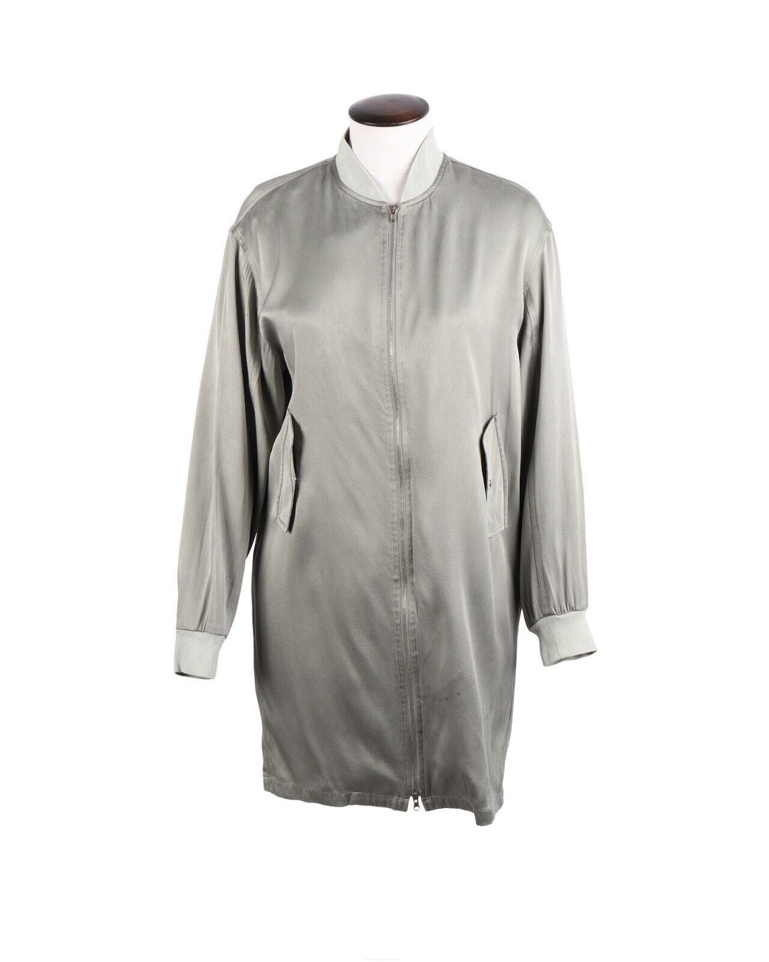 MAISON MARTIN MARGIELA 6 Line Long Bomber Gray Silk Women's Coat