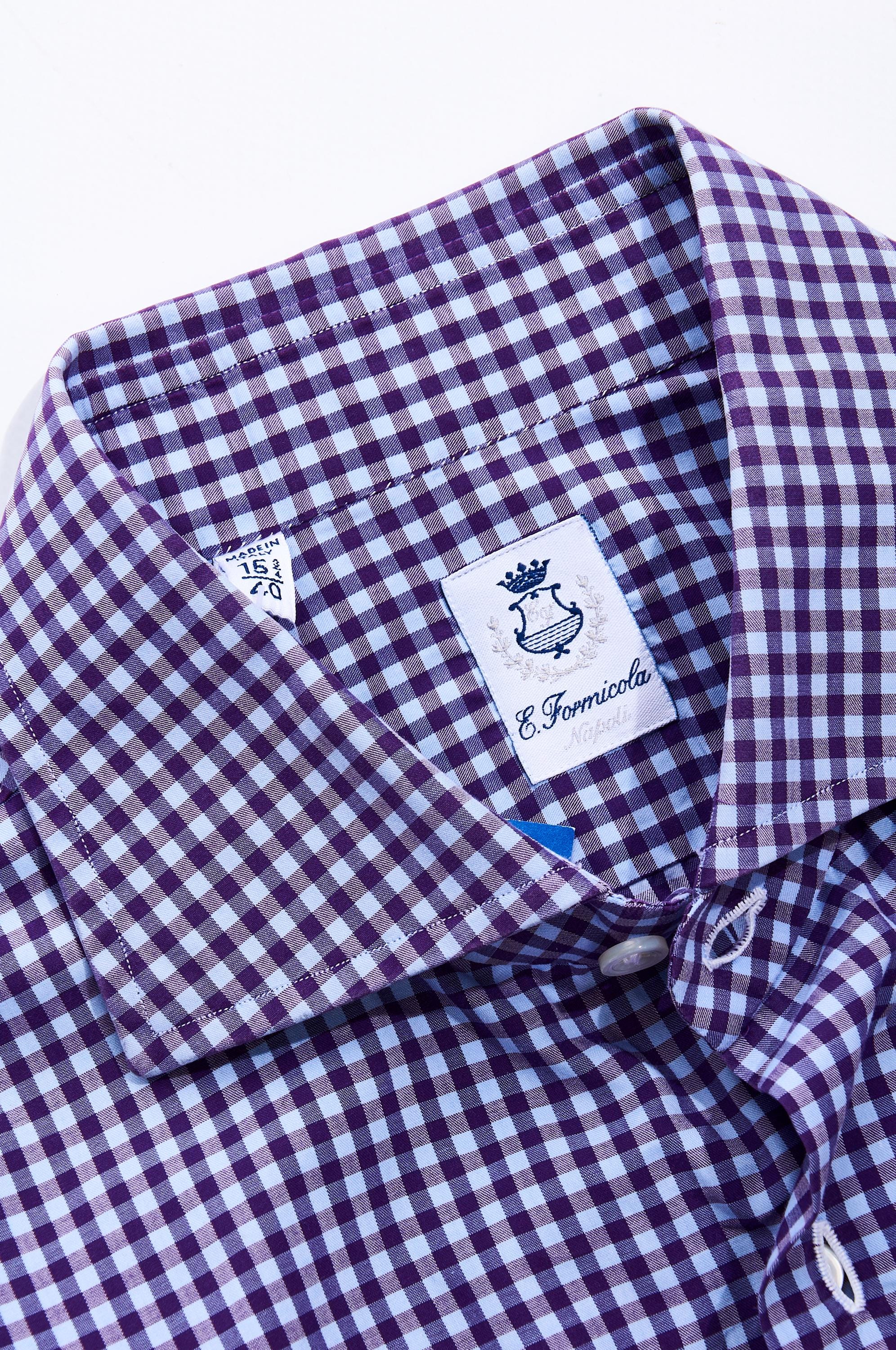 ERRICO FORMICOLA Napoli Dress Shirt White Purple Check Cotton 