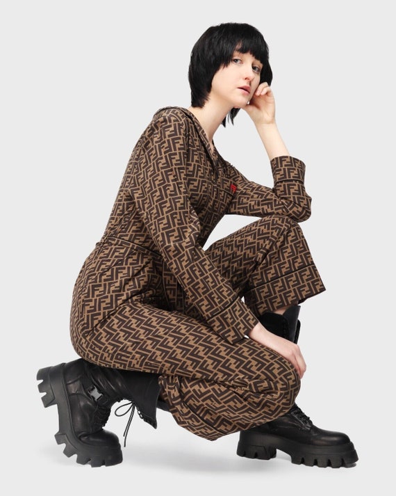 FENDI Overall Brown Zucca Print Silk Womens Jumpsuit Size 40 FENDI Overall Brown Zucca Print Silk Womens Jumpsuit Size 40