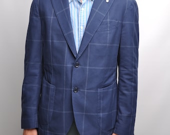 L.B.M. 1911 Blue Check Cotton Blazer Jacket Mens Size 42 UK / 52 IT