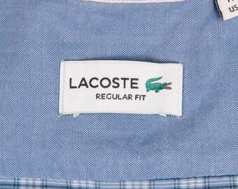 LACOSTE Men's Navy Blue Check Cotton Shirt Regular Fit Size 41 M