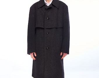 Vintage LODENFREY cappotto grigio lana giacca lunga da uomo soprabito taglia 54