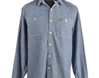 Camisa masculina de algodão Oxford listrada cinza azul LYLE SCOTT tamanho L