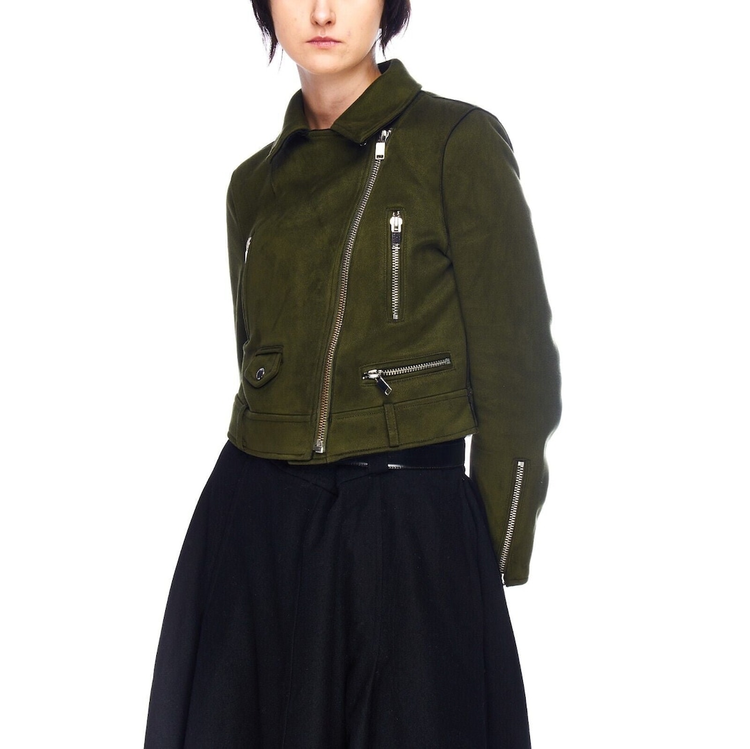 ZARA Basic Women s Green Suede Effect Cropped Biker Jacket Size S Authentic Designer Wear Etsy UK