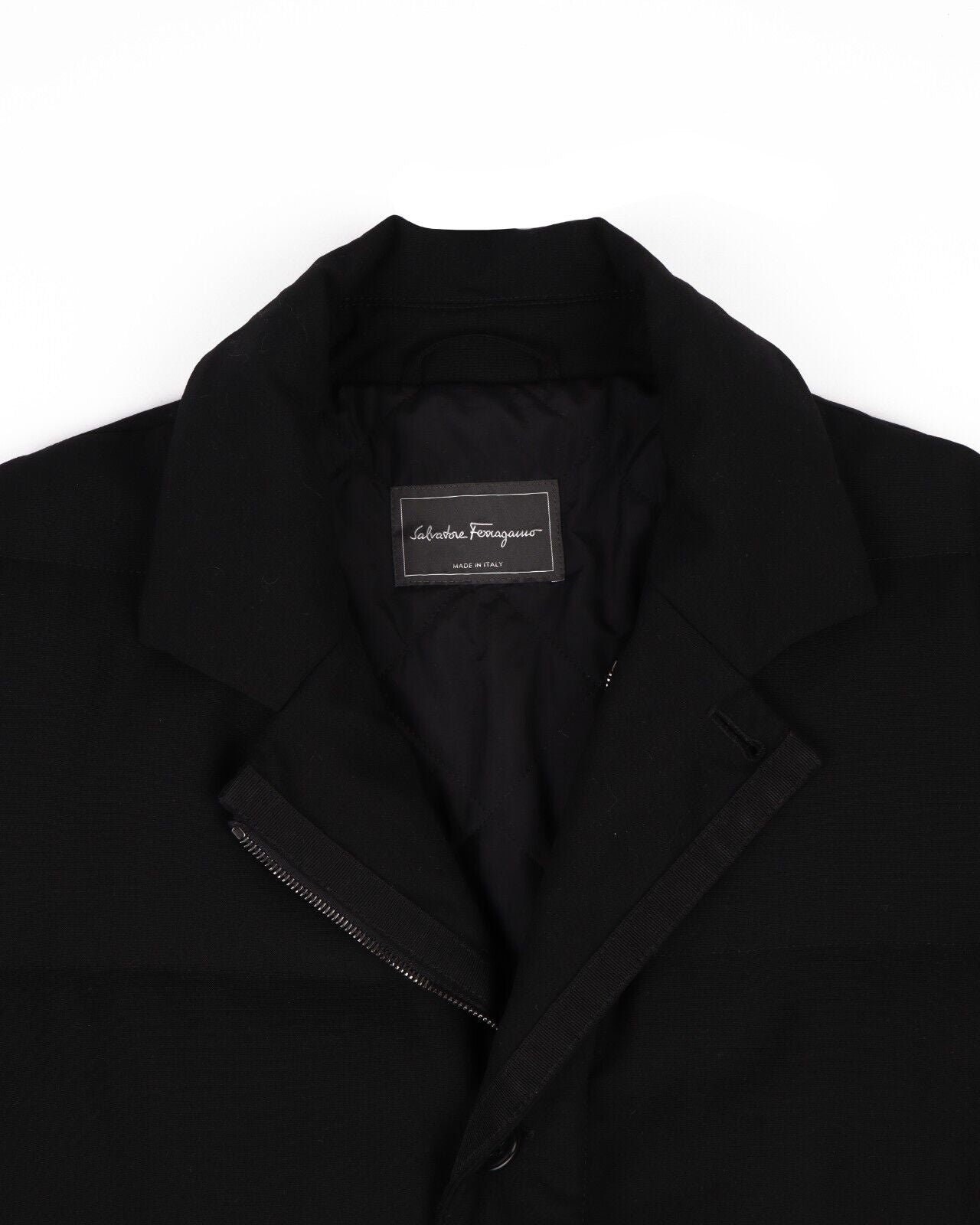 SALVATORE FERRAGAMO Down Coat Black Wool Men's Puffer Jacket 52 IT
