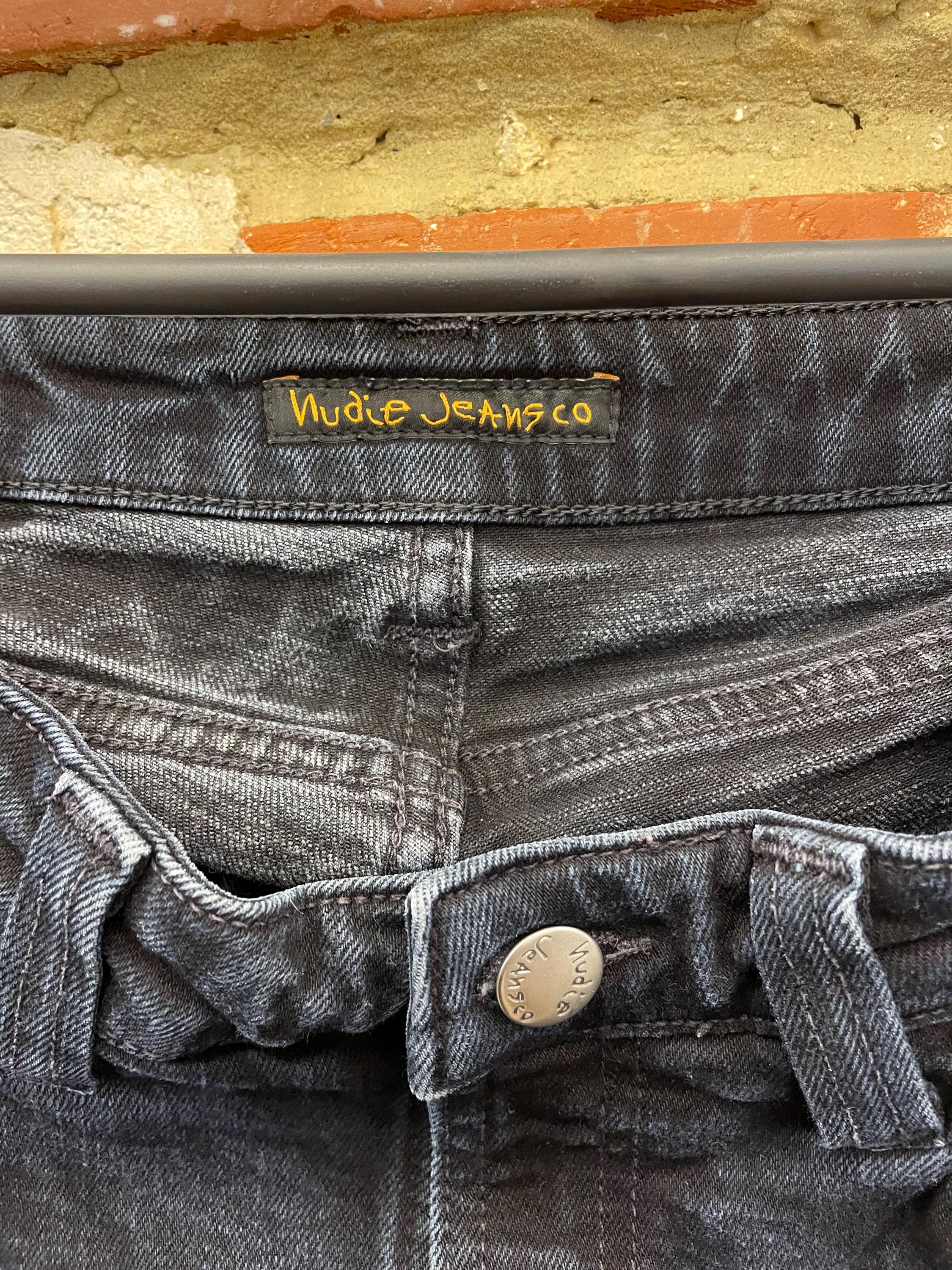 Nudie Jeans Black Tapered Organic Cotton Denim, Slim Fit W30 L32 
