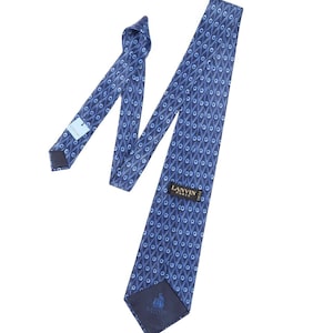 LANVIN PARIS Men&#39;s Blue Floral Pattern Silk Tie Necktie Authentic Designer Accessories