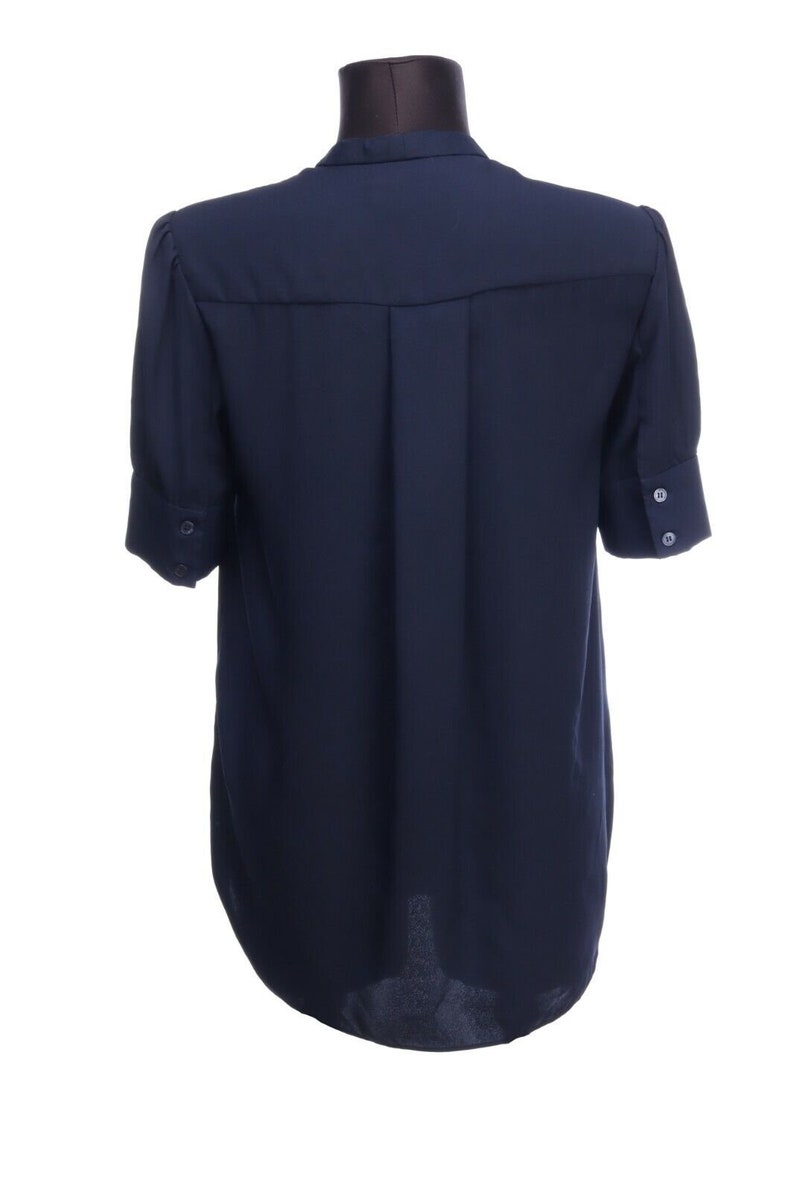 Dior D UNIFORMS Navy Blue Short Sleeve Tie Neck Blouse Size UK 10 US 6