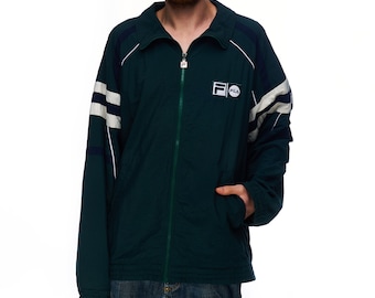 Vintage FILA Veste de survêtement à fermeture éclair verte pour homme Top Taille 52 Vêtements de créateur authentiques