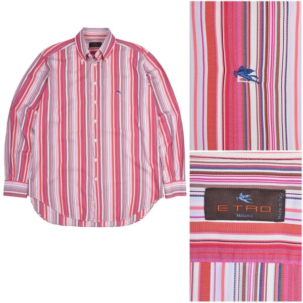 Vintage ETRO Milano Men's Multicolor Striped Button Up Shirt Size 42 Italian Designer