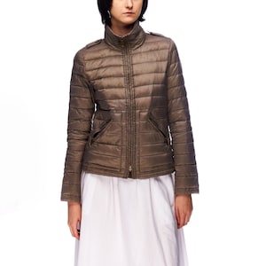 BURBERRY BRIT Quilt Down Puffer Jacket Gray Women&#39;s Nova Check Lining Size S