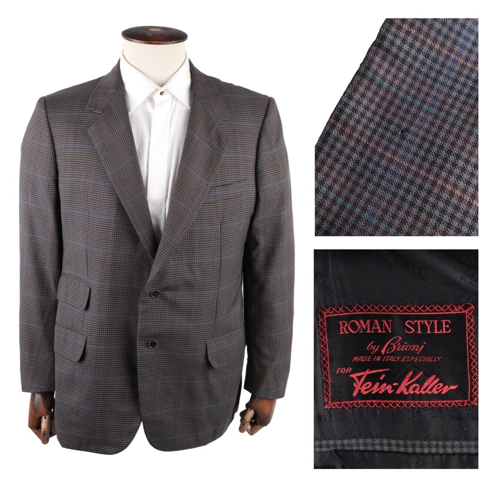Men s Vintage BRIONI Roman Style Check Wool Blazer Jacket Size 44